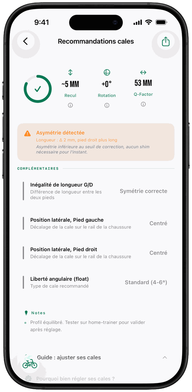 Recommandations de réglage des cales dans FramIQ